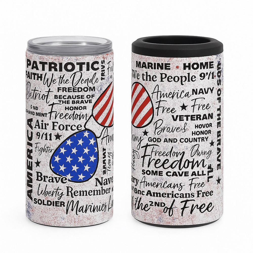 Patriotic 4 in 1 Can Cooler - Red, White, and Black